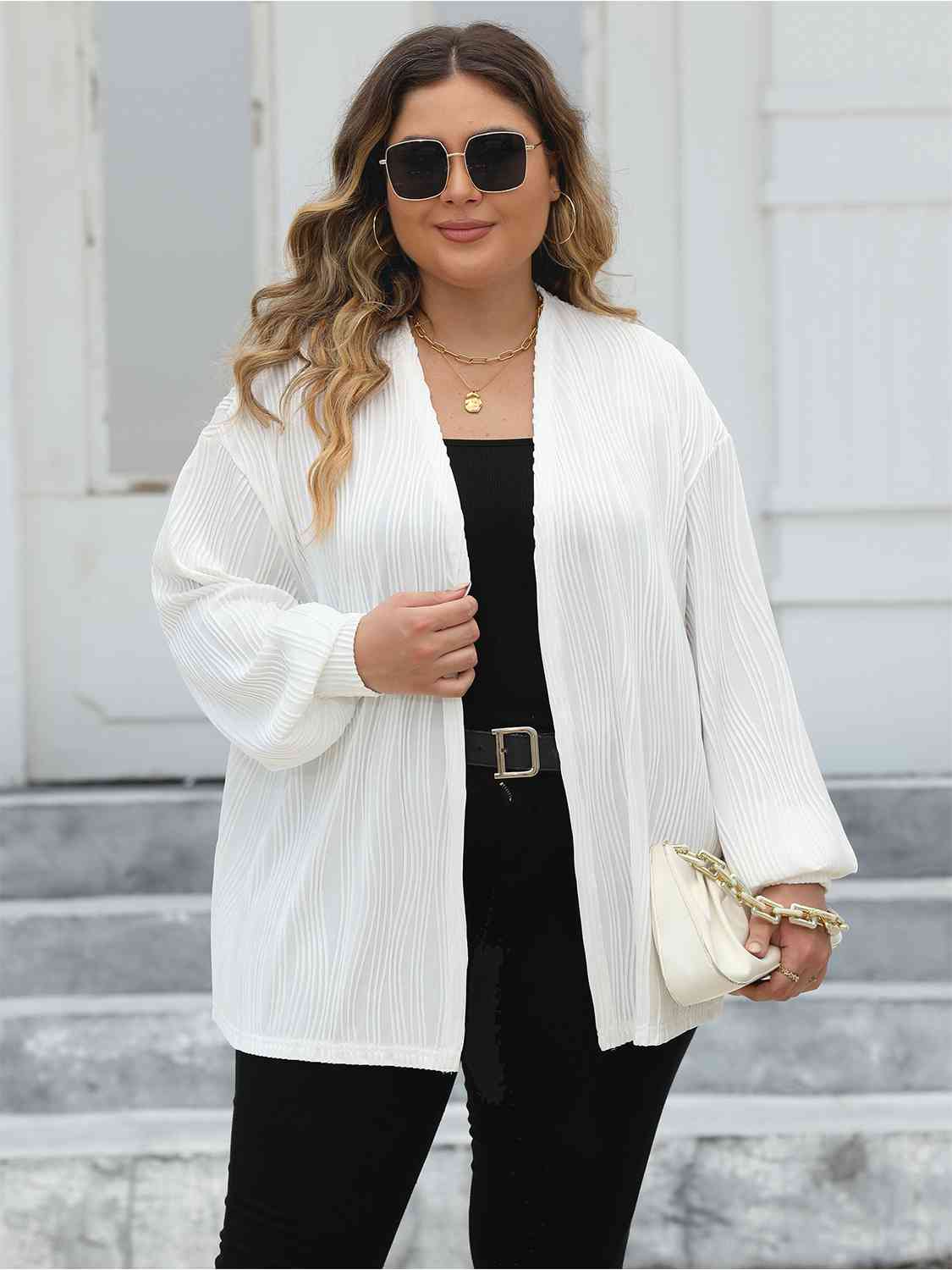 Plus Size Open Front Long Sleeve Cardigan