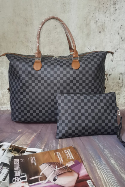 Checker Print Bag and Wallet Set