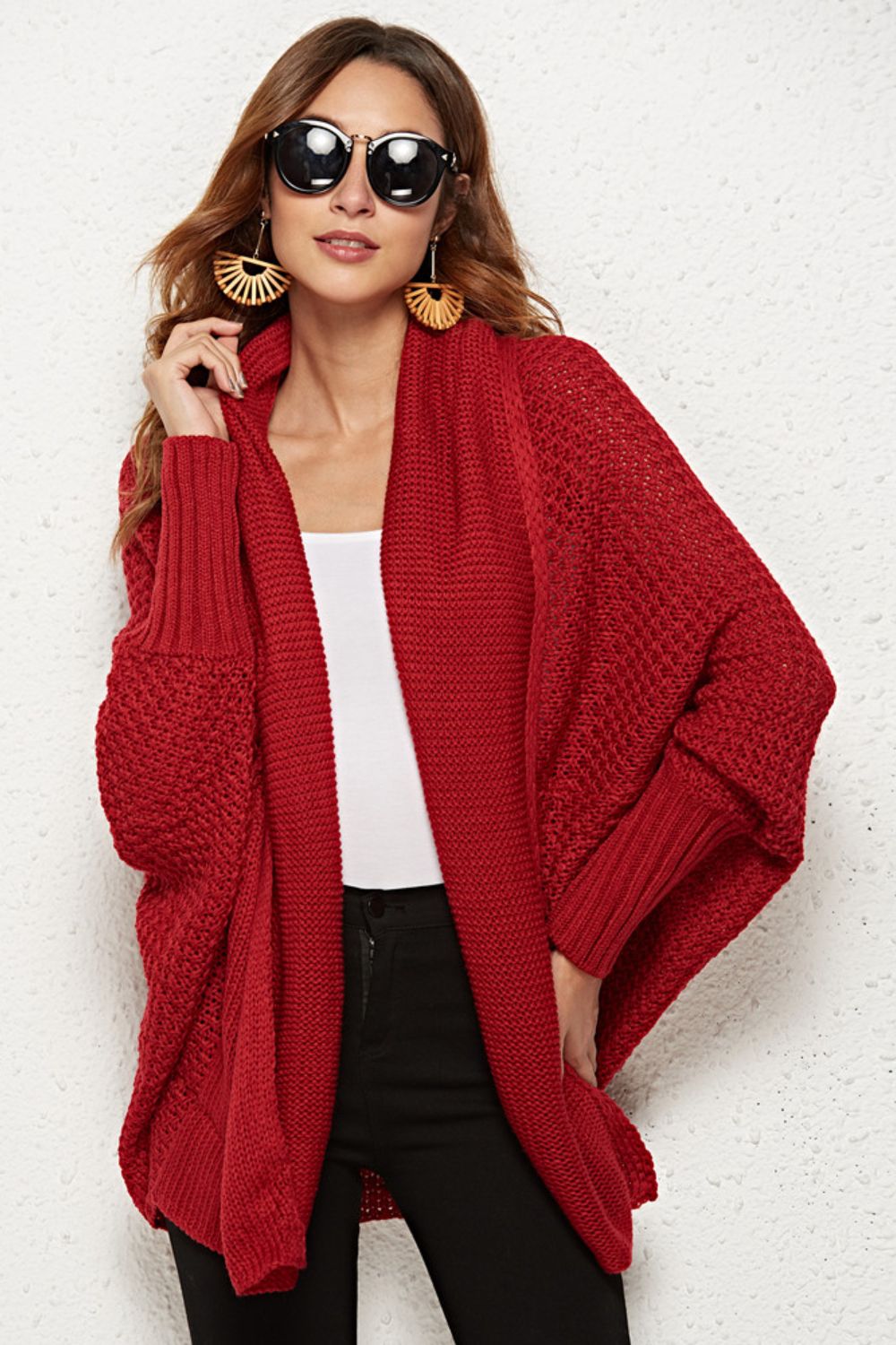 Open Front Dolman Sleeve Longline Cardigan