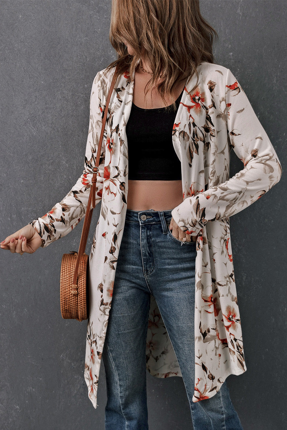 Printed Open Front Longline Cardigan