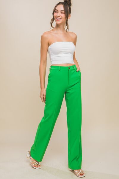 High Waist Straight Pants in Apple Green