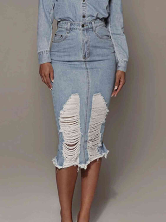 Distressed Slit Denim Skirt